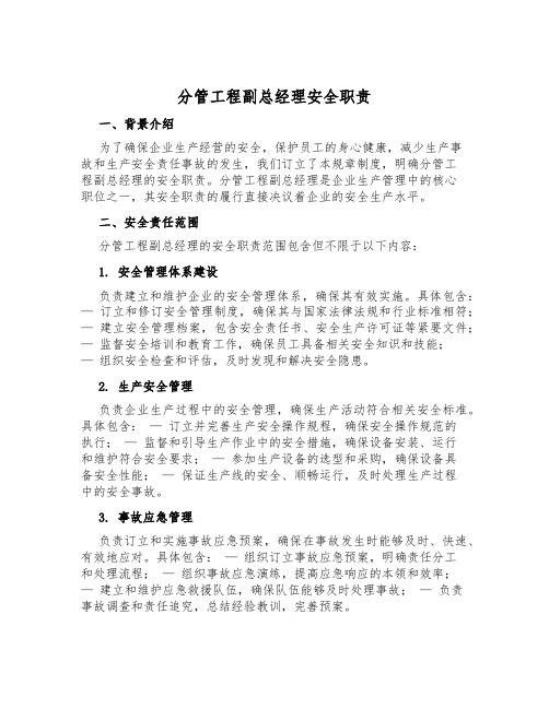 分管工程副总经理安全职责