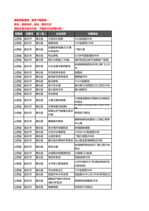 新版山西省临汾市襄汾县家用电器企业公司商家户名录单联系方式地址大全185家