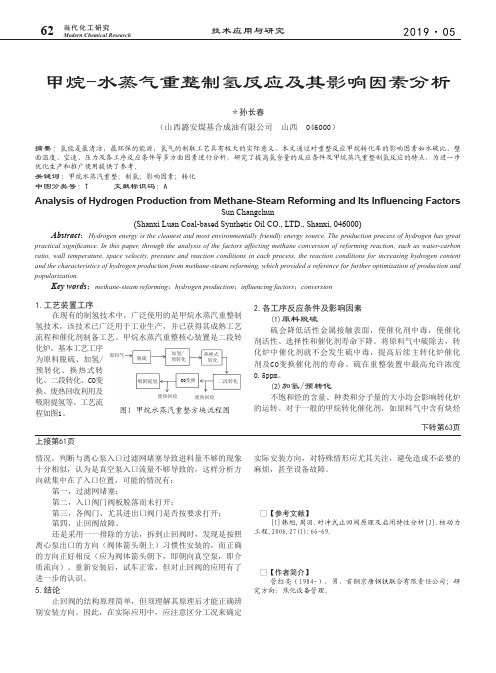 甲烷-水蒸气重整制氢反应及其影响因素分析