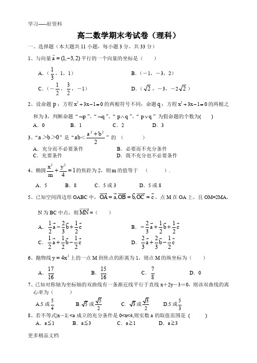 高二数学期末试卷(理科)及答案(1)汇编