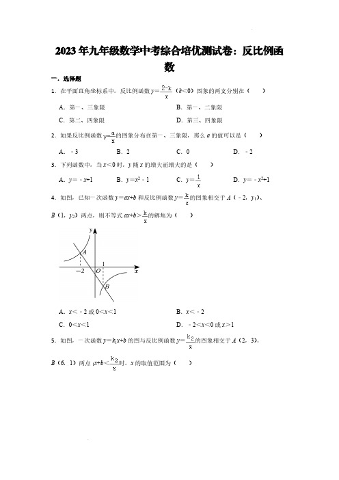 2023年九年级数学中考综合培优测试卷：反比例函数