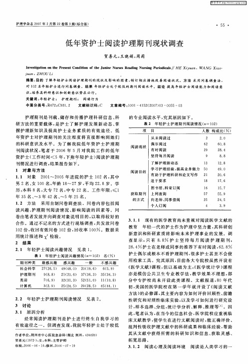 低年资护士阅读护理期刊现状调查