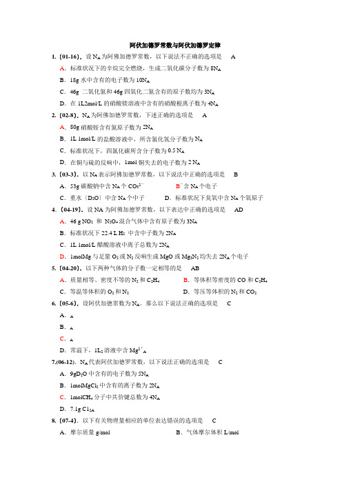 阿伏伽德罗常数选择题汇编---教案