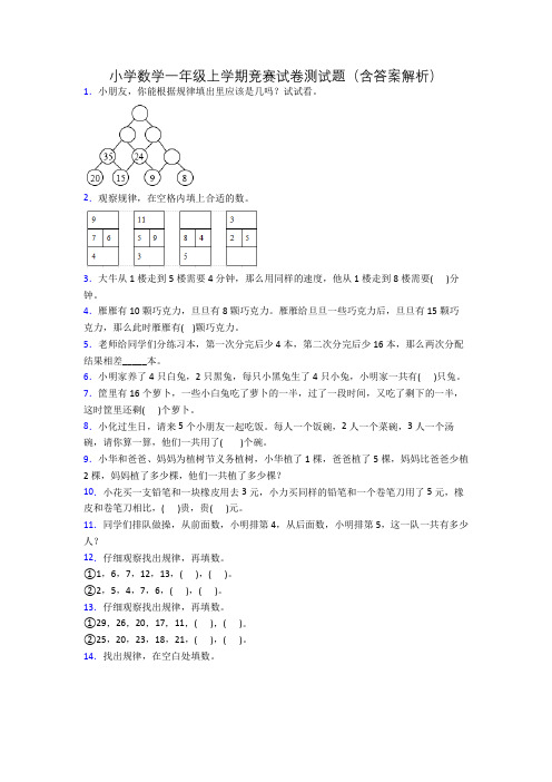 小学数学一年级上学期竞赛试卷测试题(含答案解析)