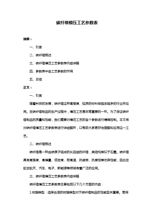 碳纤维模压工艺参数表