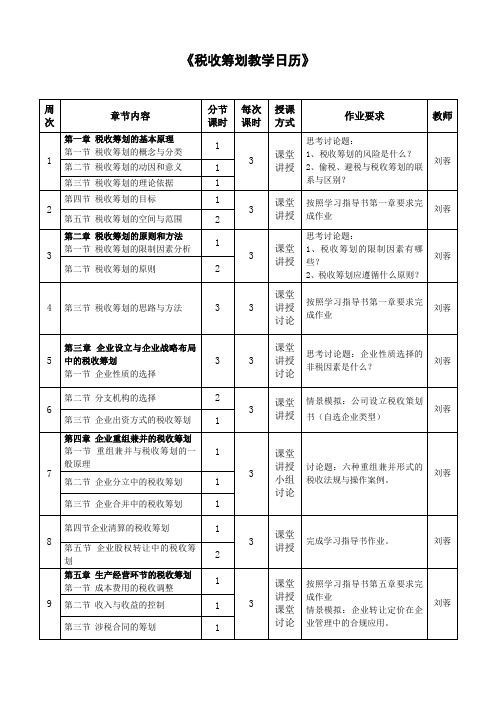 《税收筹划教学日历》