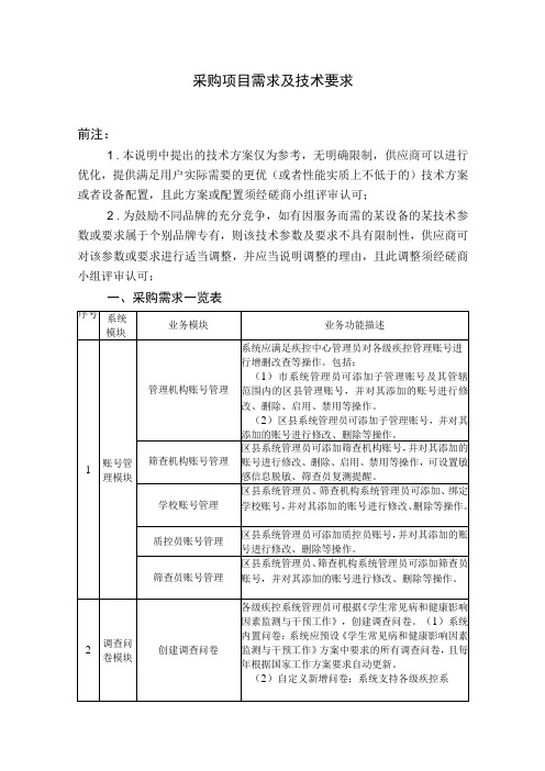 采购项目需求及技术要求