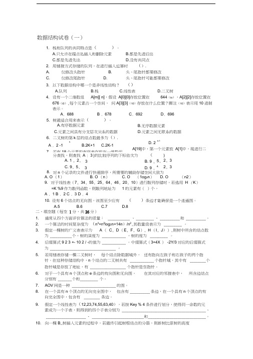 山东科技大学——十套数据结构试题及答案