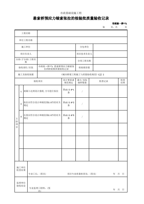 市政验·桥-71 悬索桥预应力锚索张拉的检验批质量验收记录