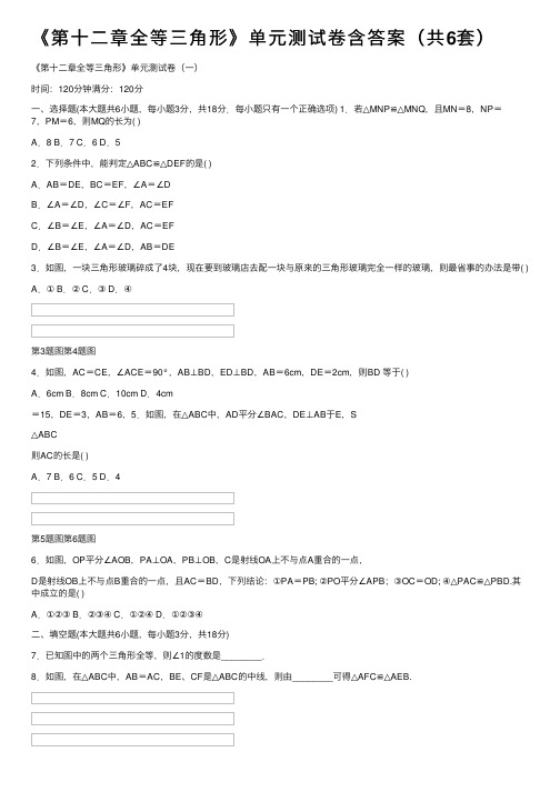 《第十二章全等三角形》单元测试卷含答案（共6套）