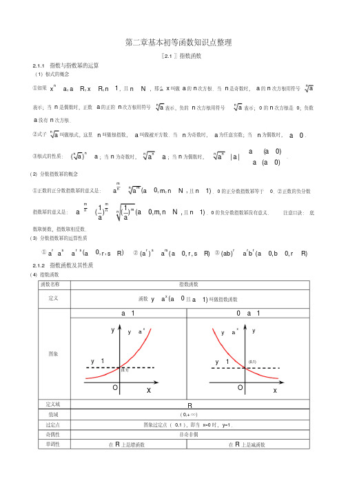 高一数学必修一第二章基本初等函数知识点总结