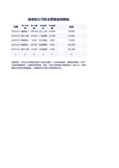 公司收支明细表格模板