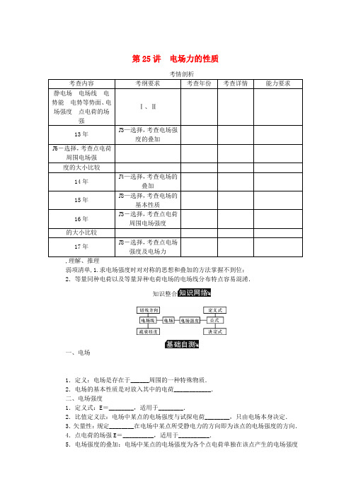 (江苏专版)2019年高考物理总复习 第25讲 电场力的性质讲义