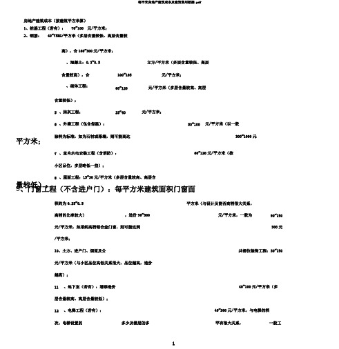 每平米房地产建筑成本及建筑常用数据.pdf