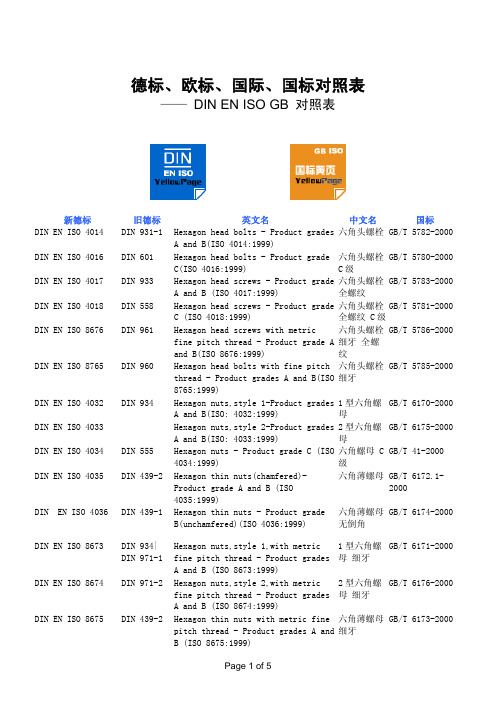 德标、欧标、国际、国标标准件对照表