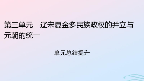 高中历史第三单元辽宋夏金多民族政权的并立与元朝的统一单元总结提升部编版必修中外历史纲要上