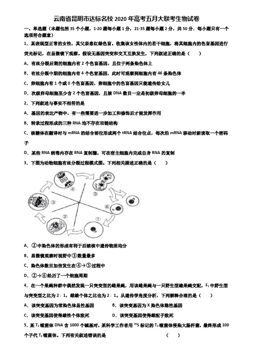 云南省昆明市达标名校2020年高考五月大联考生物试卷含解析