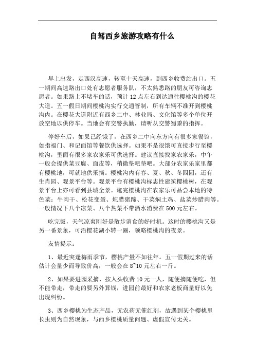 自驾西乡旅游攻略有什么