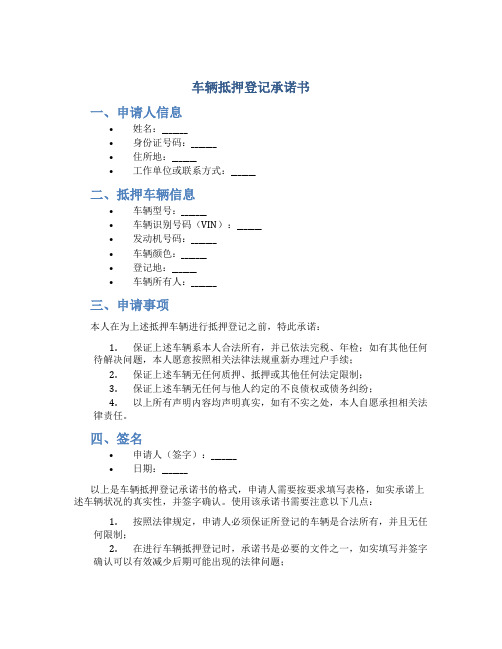 车辆抵押登记承诺书