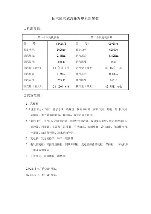 抽汽凝汽式汽轮机参数