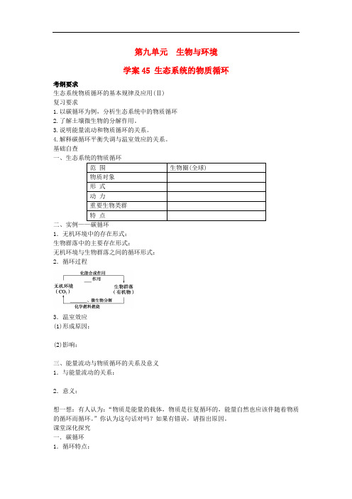 高考生物一轮复习 第二部分学案45 生态系统的物质循环 新人教版