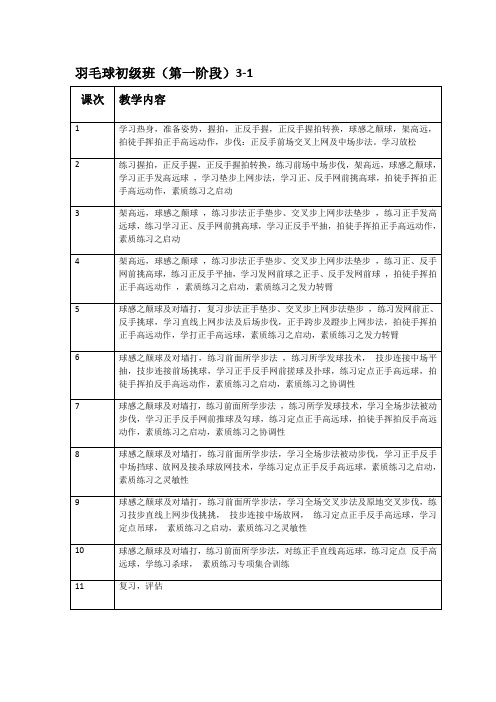 暑假羽毛球初级班教学方案