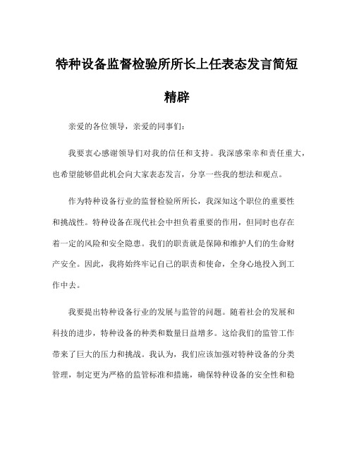 特种设备监督检验所所长上任表态发言简短精辟