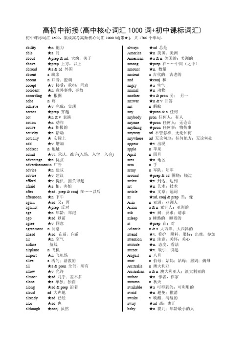 高初中衔接(集成高考高频词1000(高中核心词汇)的初中课标词汇)