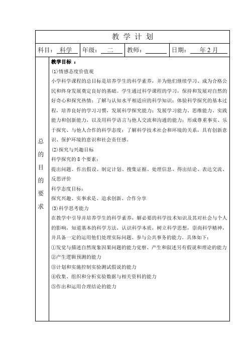 春学期科学苏教版二年级下册教学计划