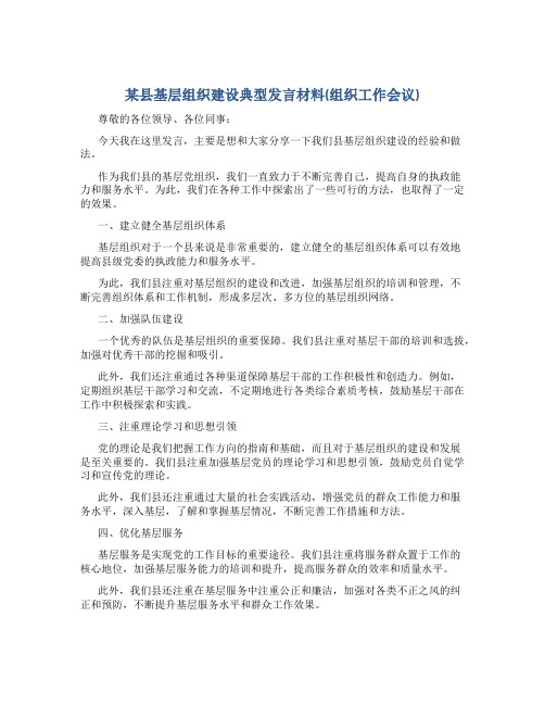 某县基层组织建设典型发言材料(组织工作会议)