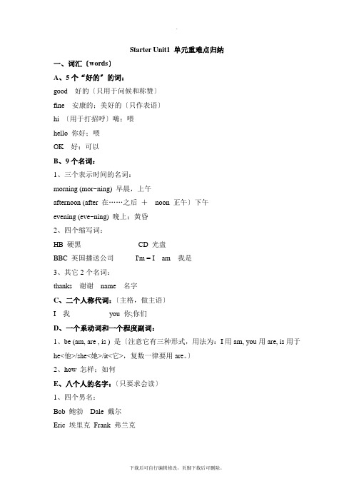 人教版英语七年级上册Starter Unit1 单元重难点归纳