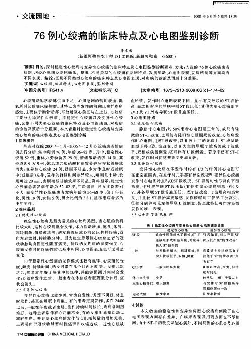 76例心绞痛的临床特点及心电图鉴别诊断