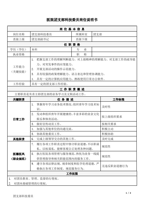 3医院团支部-科技委员-岗位说明书