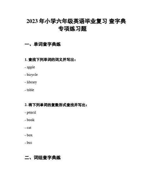 2023年小学六年级英语毕业复习 查字典专项练习题