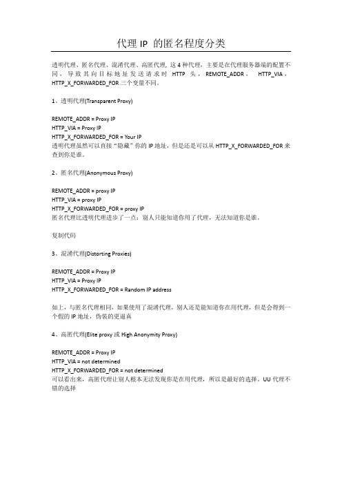 代理IP 的匿名程度分类