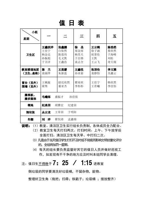 八四班值日表