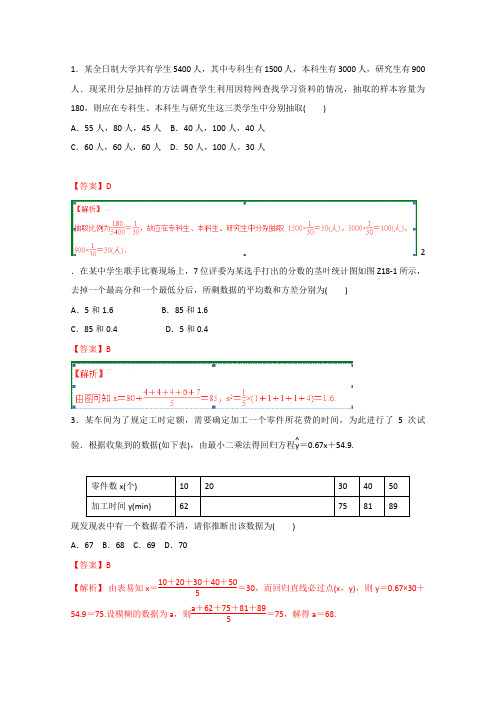 2016届高考数学理仿真押题专题18统计与统计案例(解析版)