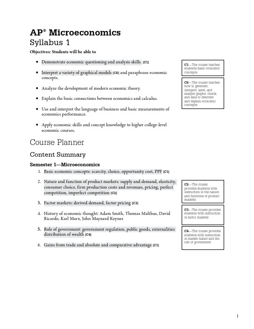 AP微观经济学 教学大纲1 Microeconomics_Syllabus_1