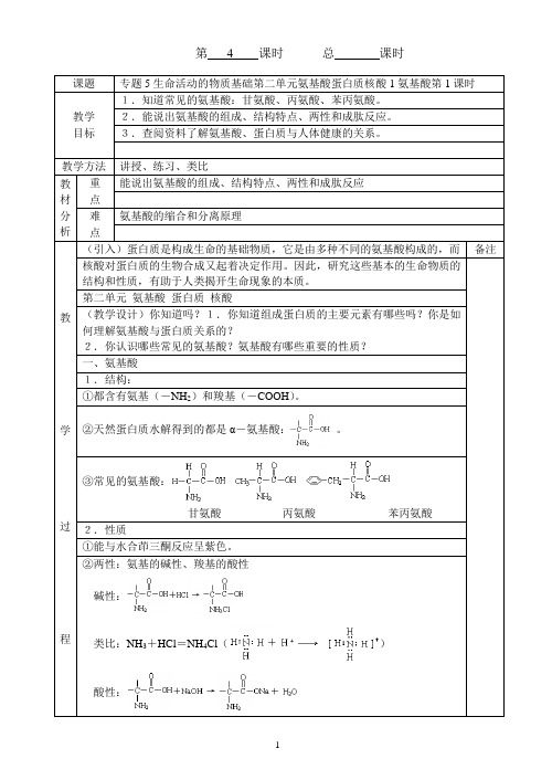 专题5生命活动的物质基础第二单元氨基酸蛋白质核酸1氨基酸第1课时