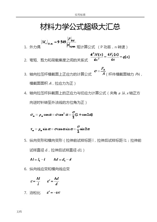 材料力学公式超级大汇总情况