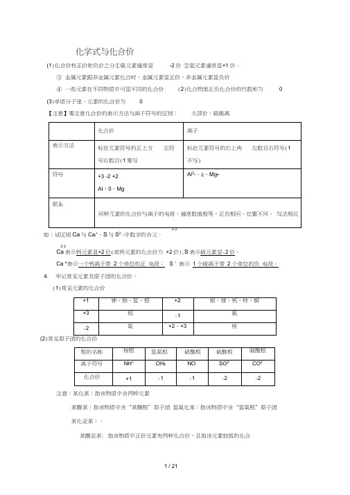 中考化学式与化合价复习题精编