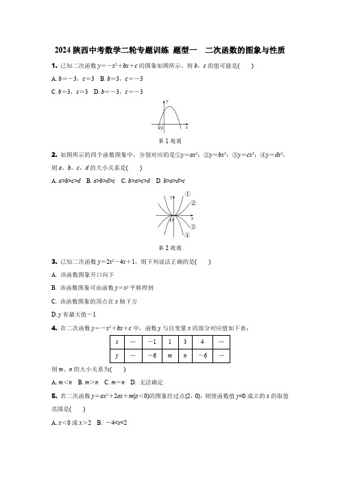 2024陕西中考数学二轮专题训练 题型一  二次函数的图象与性质 (含答案)