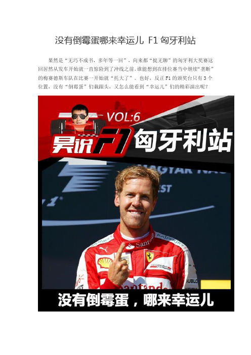 没有倒霉蛋哪来幸运儿 F1匈牙利站