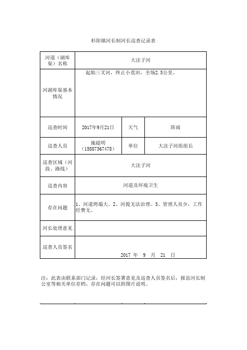 河长制巡查记录表