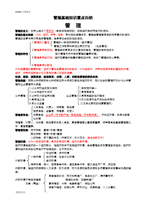 管理基础知识重点归纳