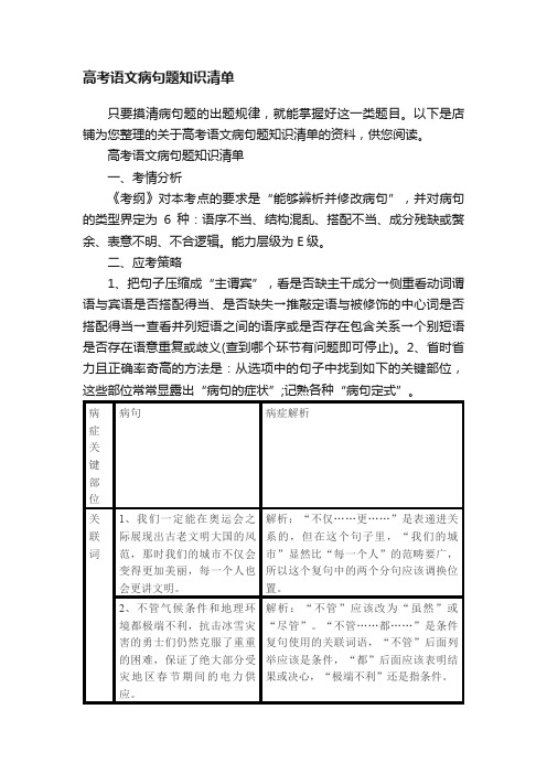 高考语文病句题知识清单