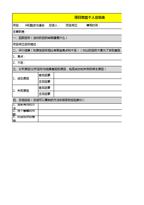 5、项目复盘-个人总结表