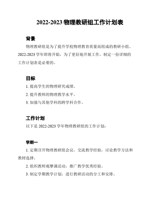 2022-2023物理教研组工作计划表