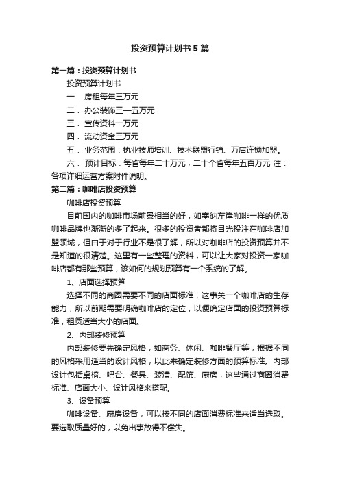 投资预算计划书5篇