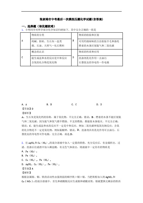 张家港市中考最后一次模拟压题化学试题(含答案)